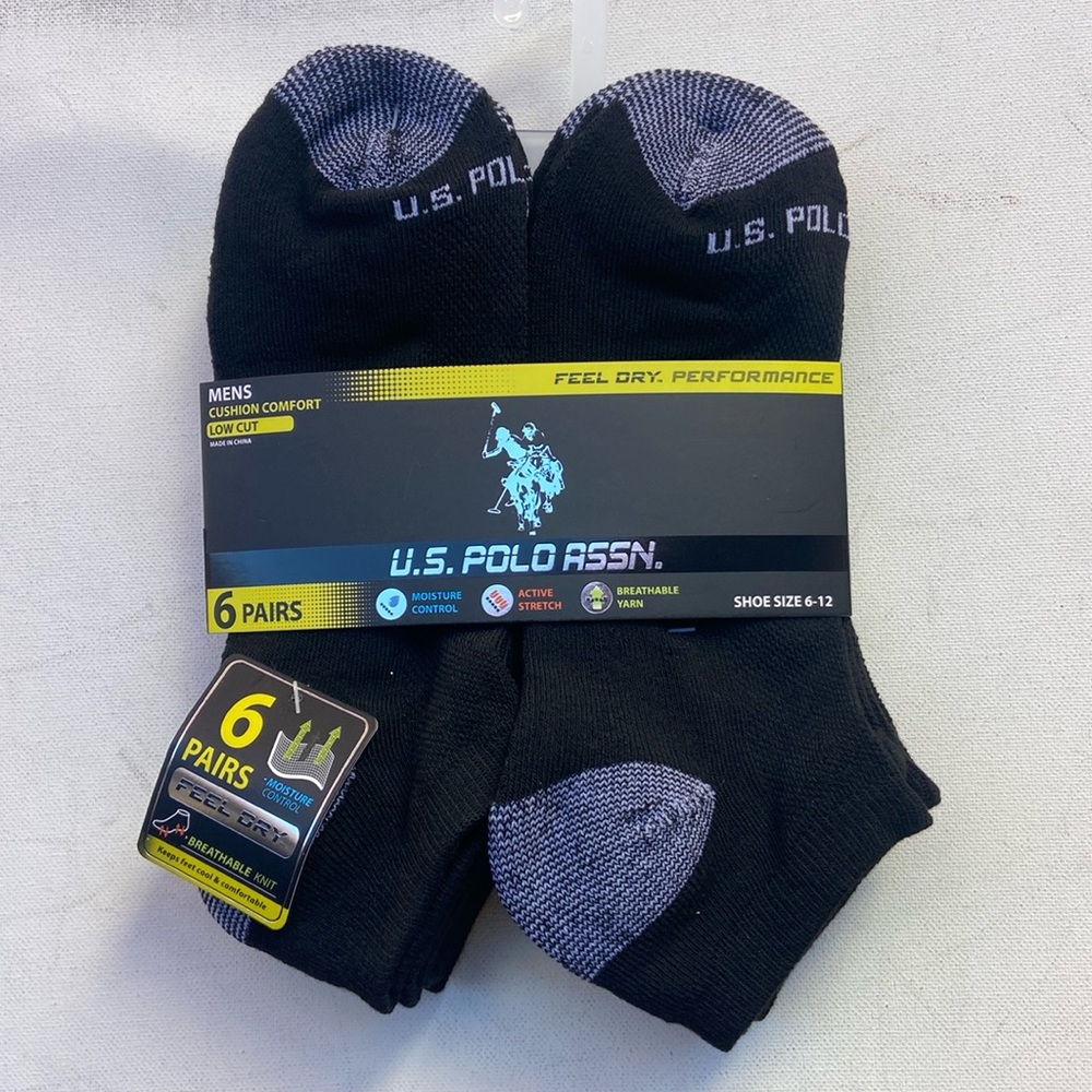 U.S. POLO ASSN. 6Pairs  Men’s Cushion Comfort Low Cut Socks.(Size 6-12)